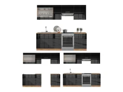 Mueble de cocina antracita brillo intenso/roble dorado eléctrico 240x60x81.6 fame-line