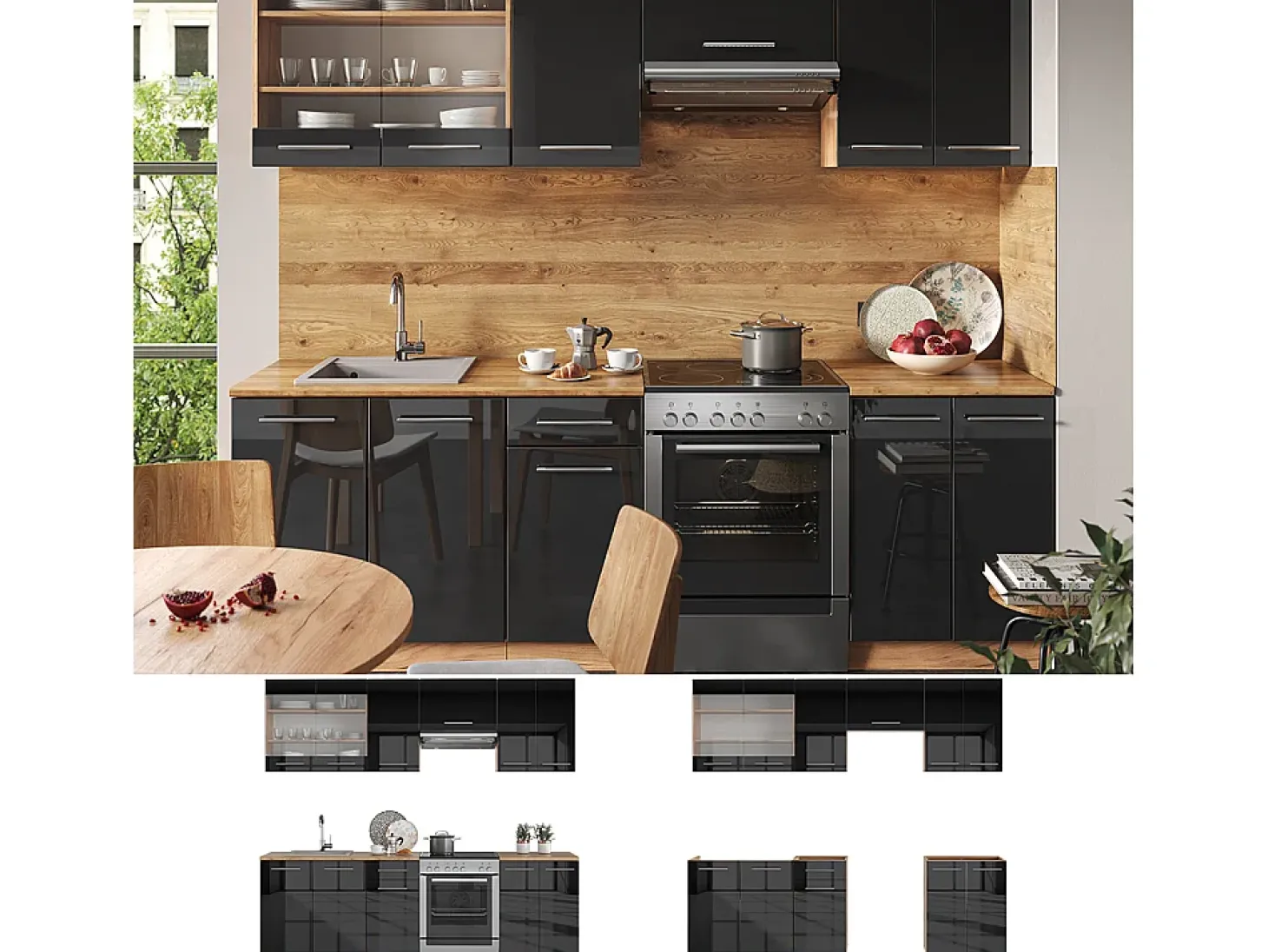 Mueble de cocina antracita brillo intenso/roble dorado eléctrico 240x60x81.6 fame-line