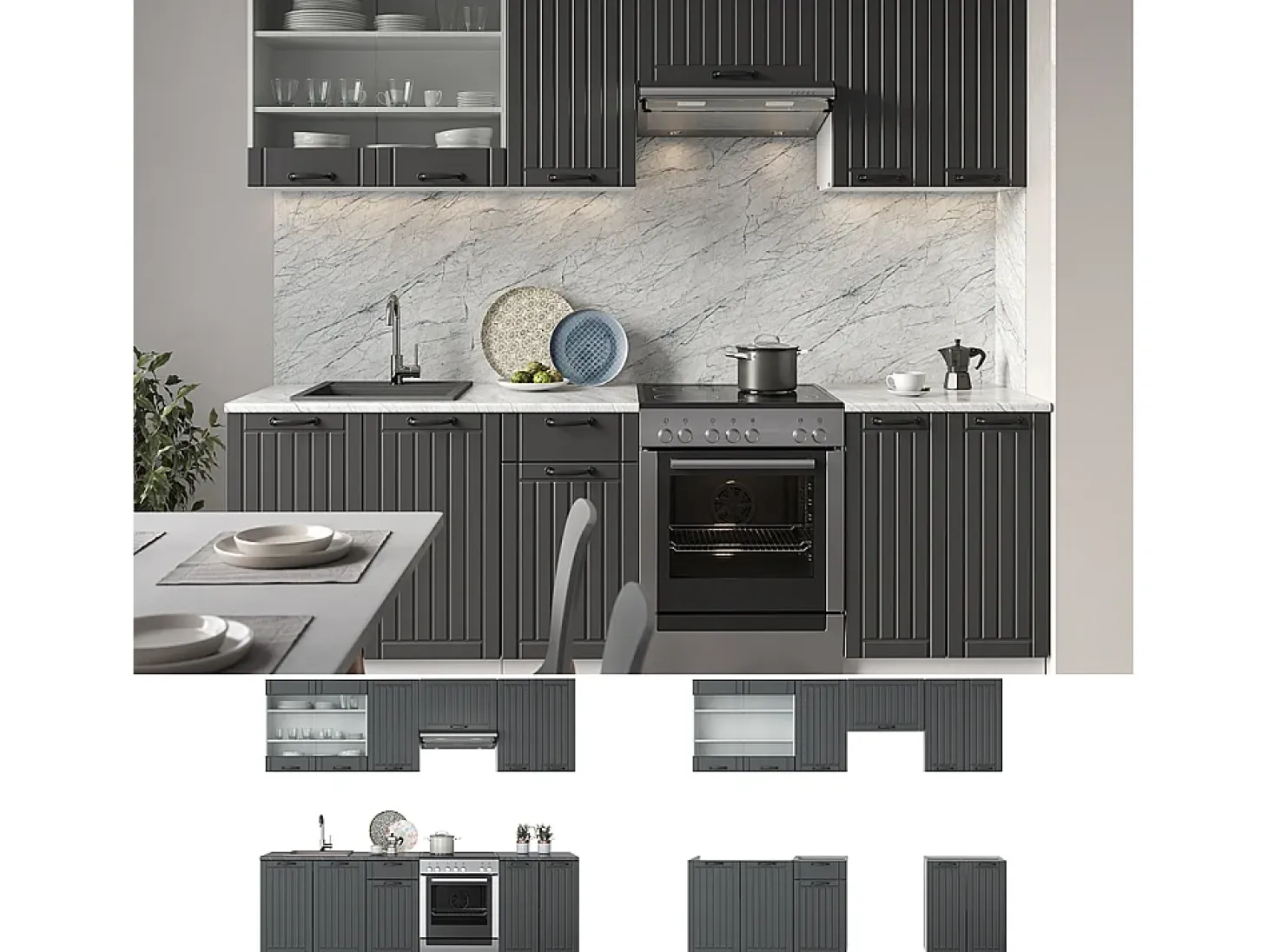 Mueble de cocina antracita casa de campo/blanco 240x60x81.6 fame-line
