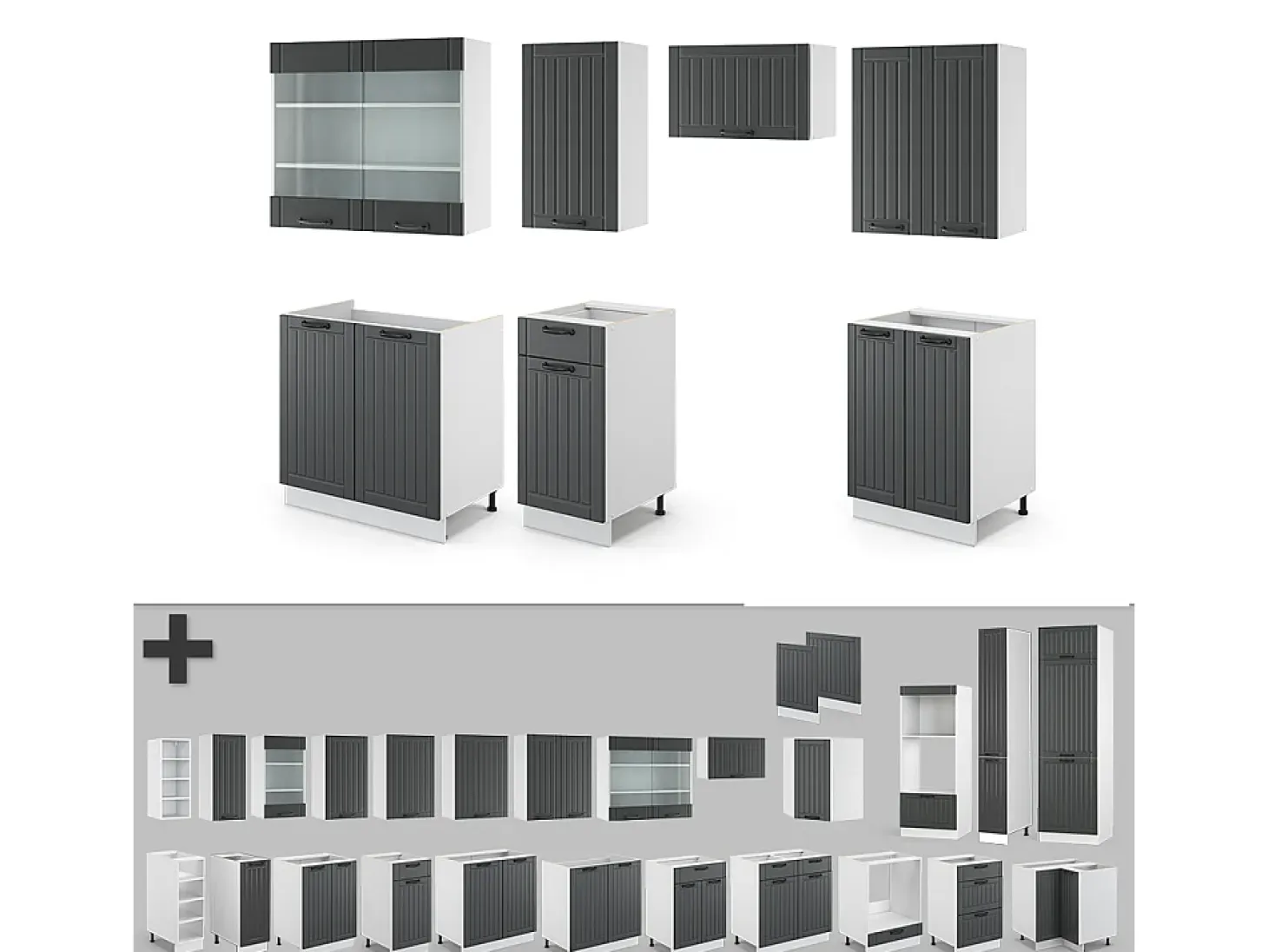 Mueble de cocina antracita casa de campo/blanco 240x60x81.6 fame-line