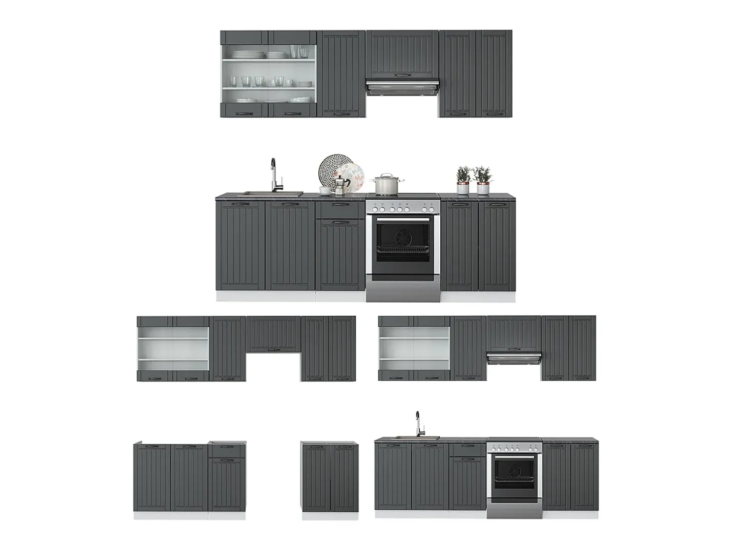 Mueble de cocina antracita casa de campo/blanco 240x60x81.6 fame-line
