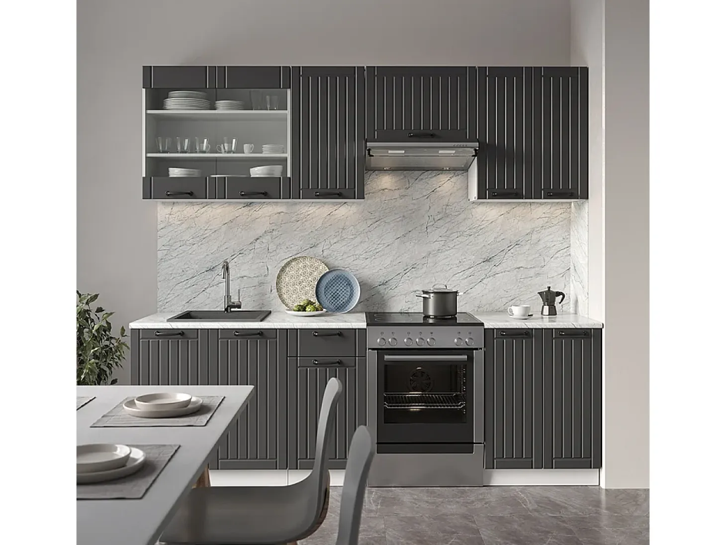 Mueble de cocina antracita casa de campo/blanco 240x60x81.6 fame-line