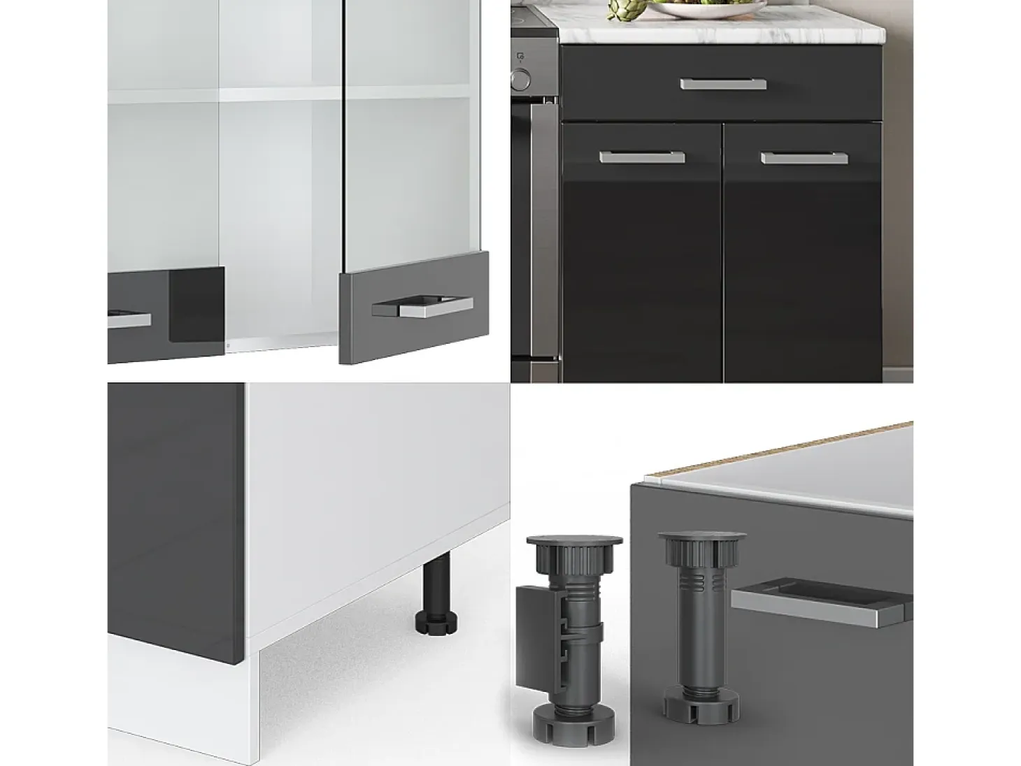 Mueble de cocina antracita brillo intenso/blanco 200x60x81.6 r-line