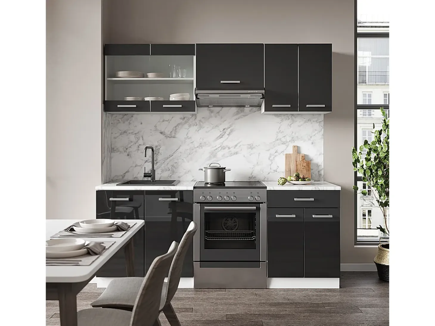 Mueble de cocina antracita brillo intenso/blanco 200x60x81.6 r-line