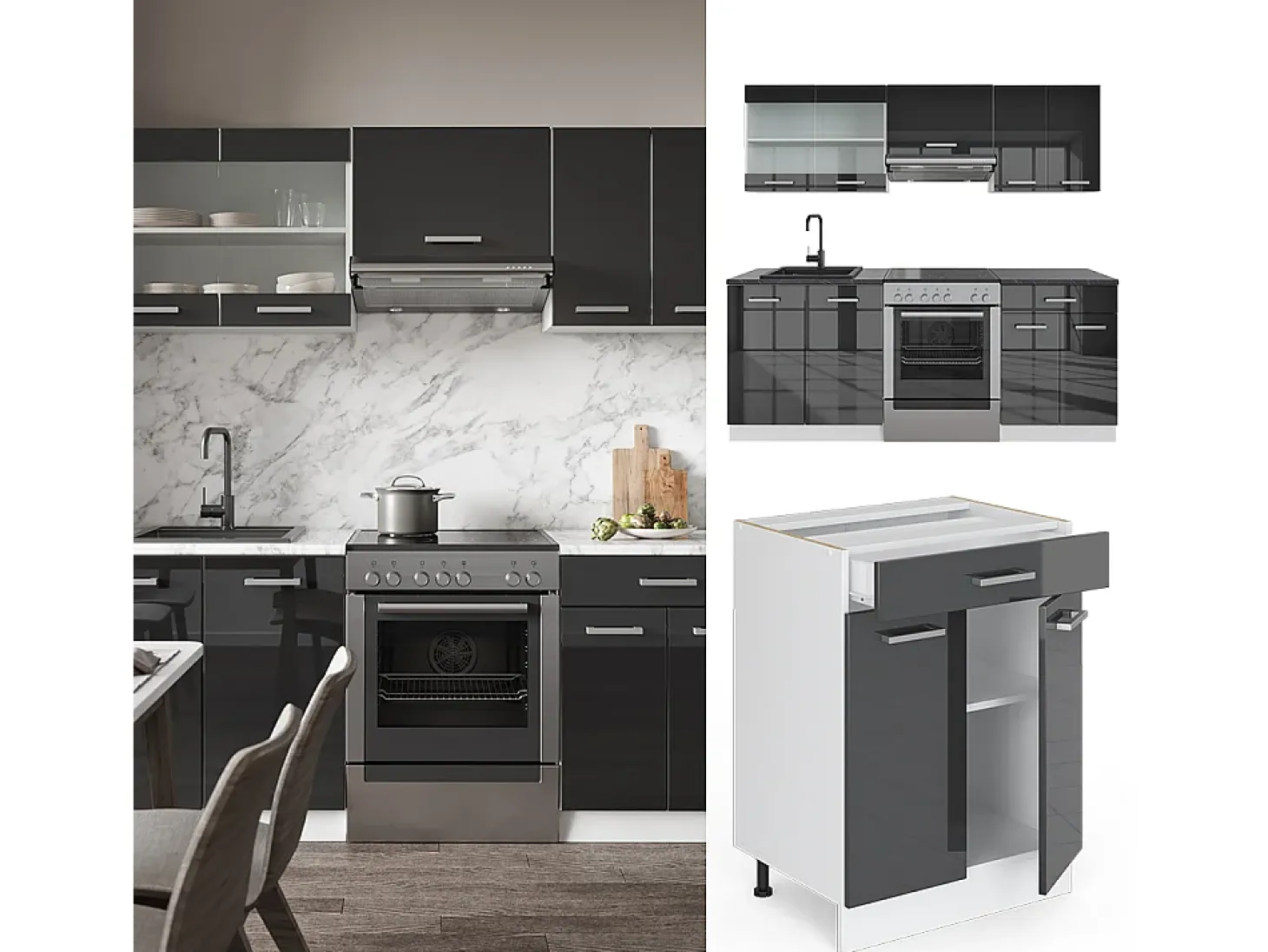 Mueble de cocina antracita brillo intenso/blanco 200x60x81.6 r-line