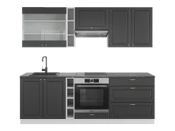 Mueble de cocina antracita-oro/blanco 235x46x81.6 fame-line