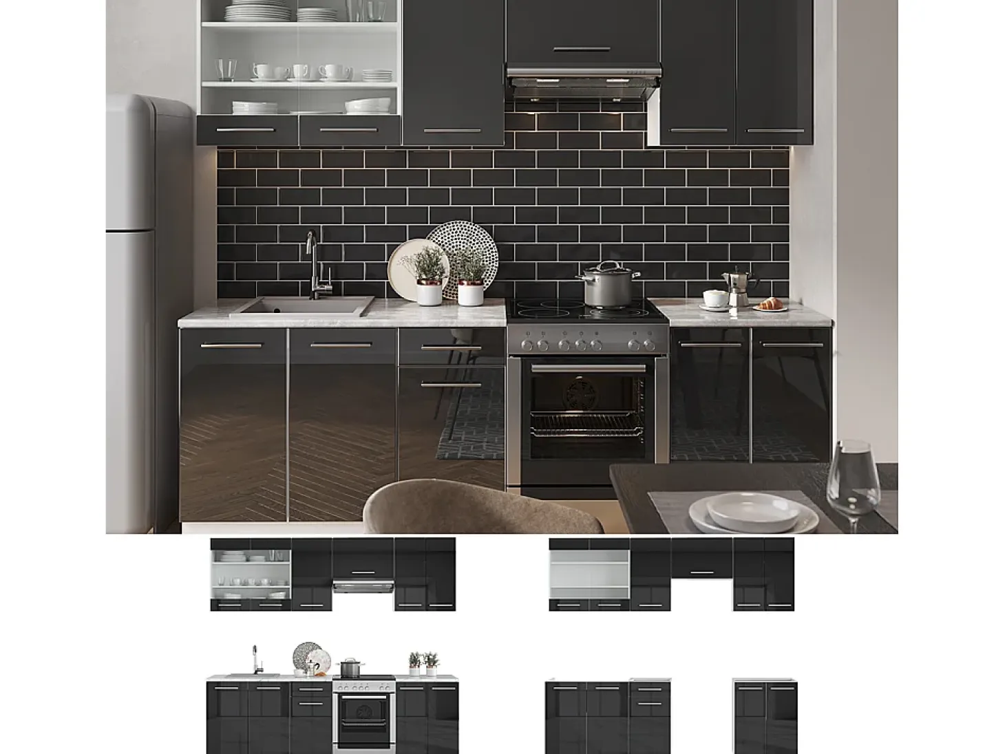 Mueble de cocina antracita brillo intenso/blanco 240x60x81.6 fame-line