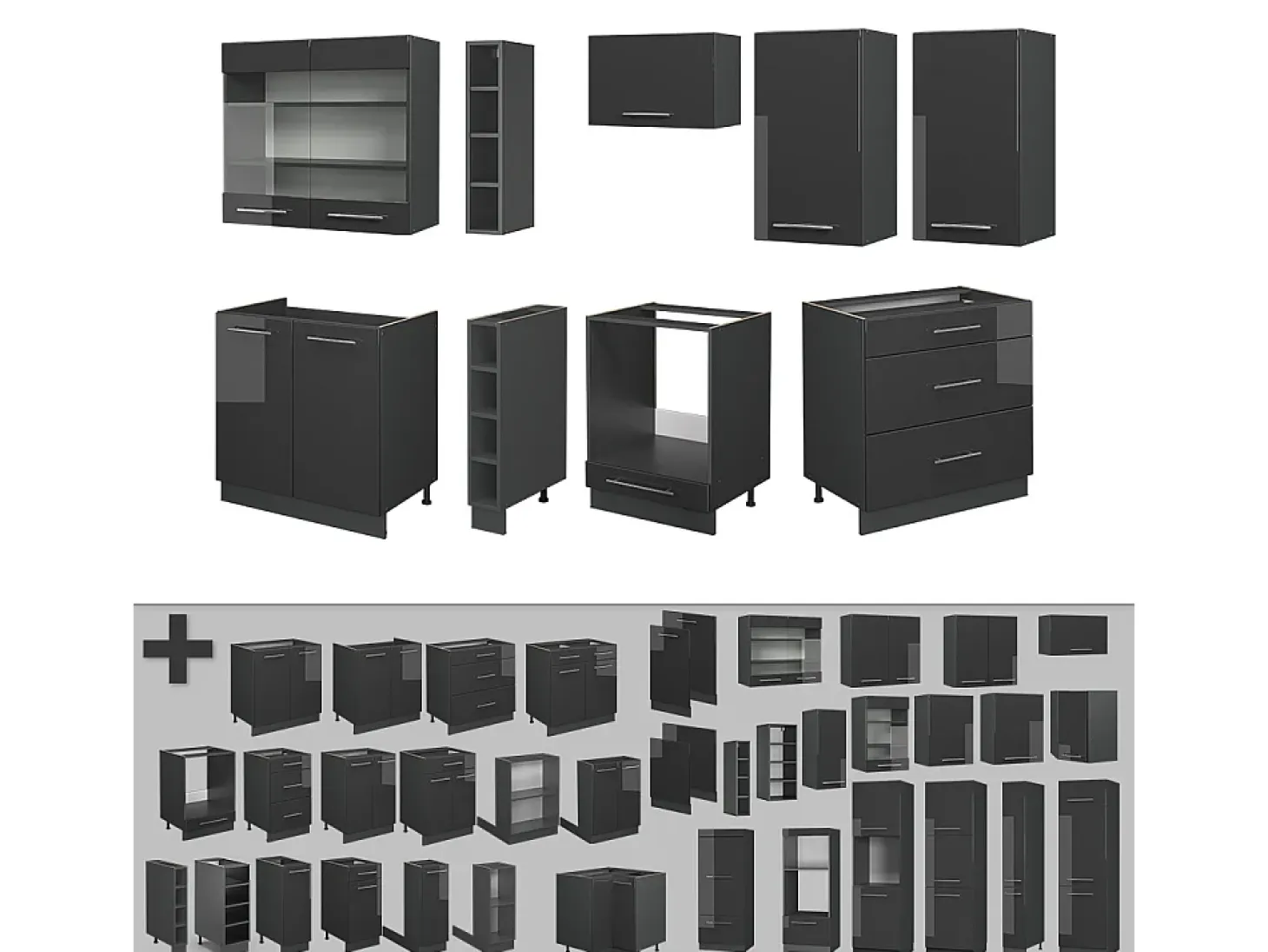 Mueble de cocina antracita alto brillo 235x46x81.6 fame-line