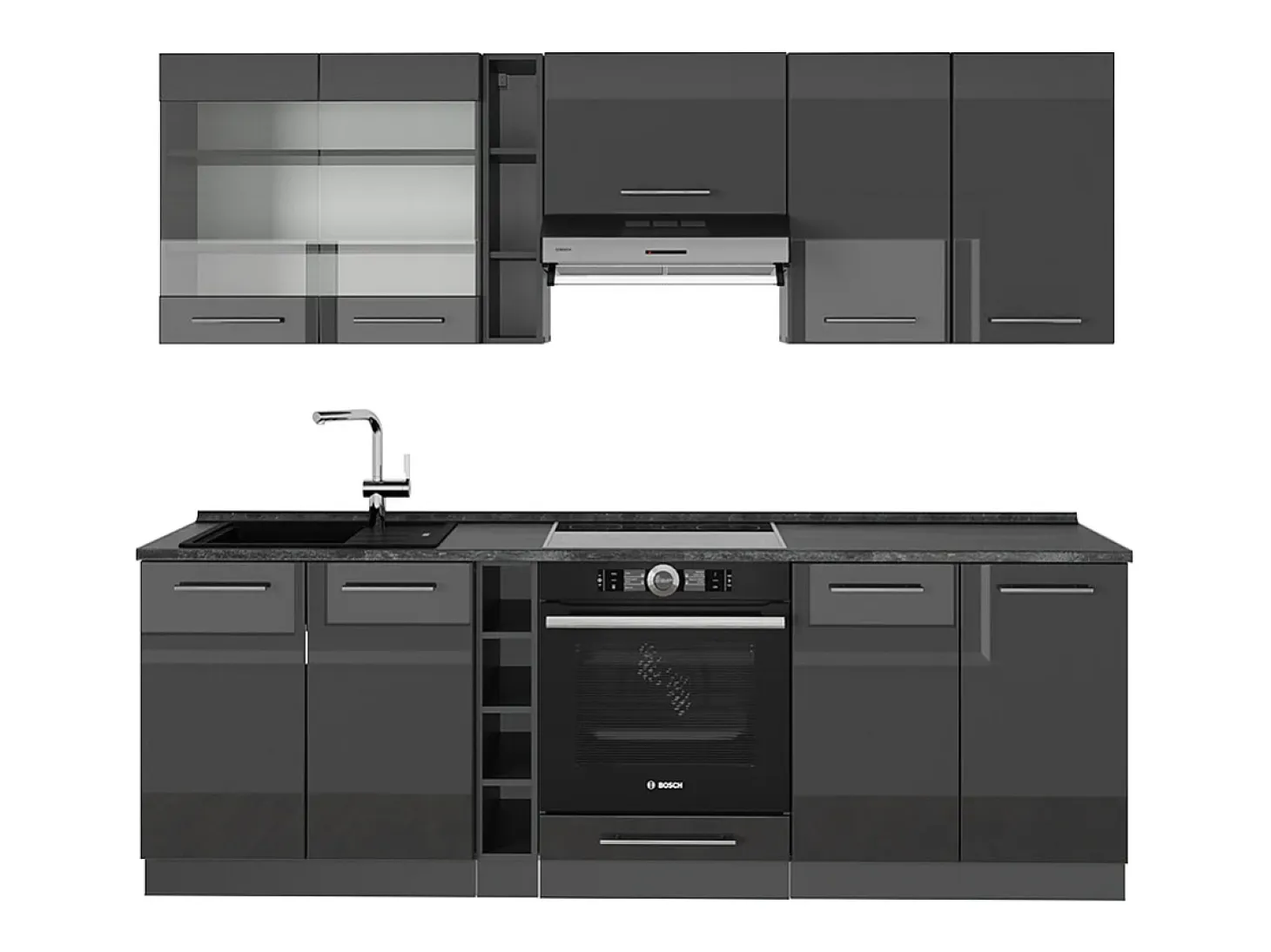 Mueble de cocina antracita alto brillo 235x46x81.6 fame-line