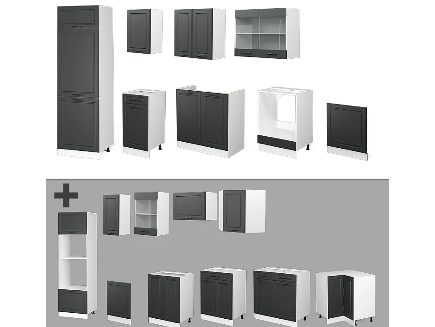 Mueble de cocina antracita casa de campo/blanco 300x46x81.6 r-line