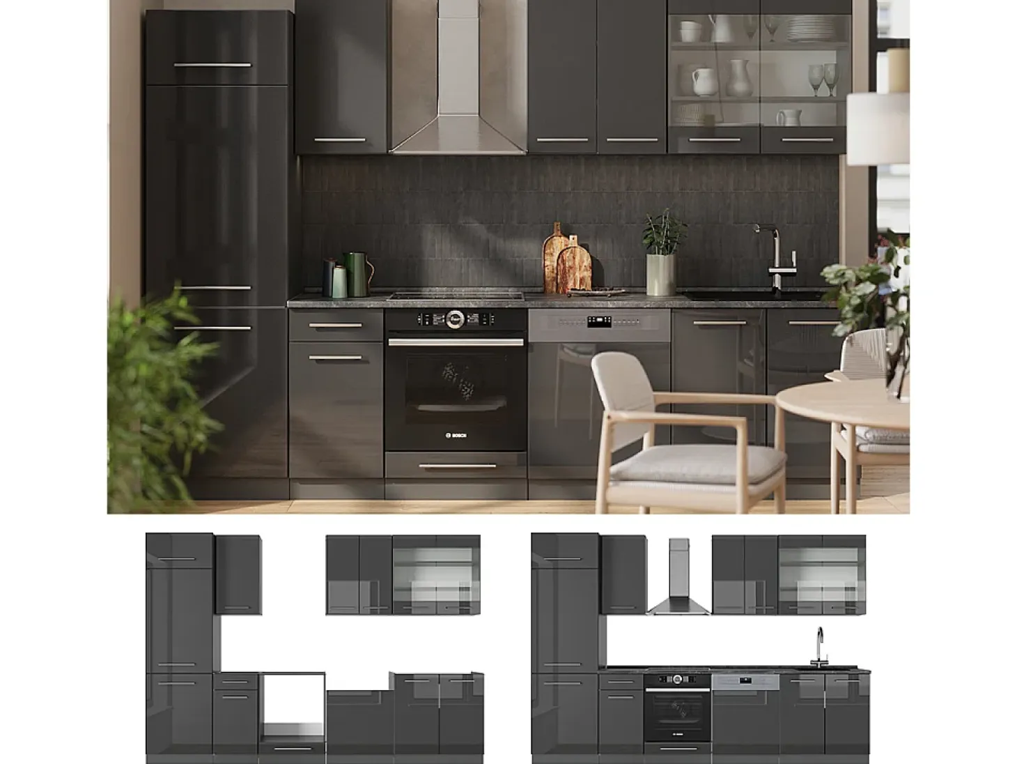 Mueble de cocina antracita alto brillo 300x60x81.6 fame-line