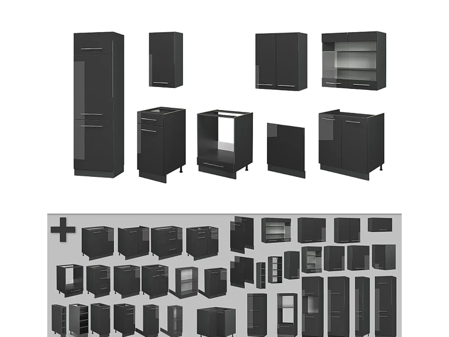 Mueble de cocina antracita alto brillo 300x60x81.6 fame-line