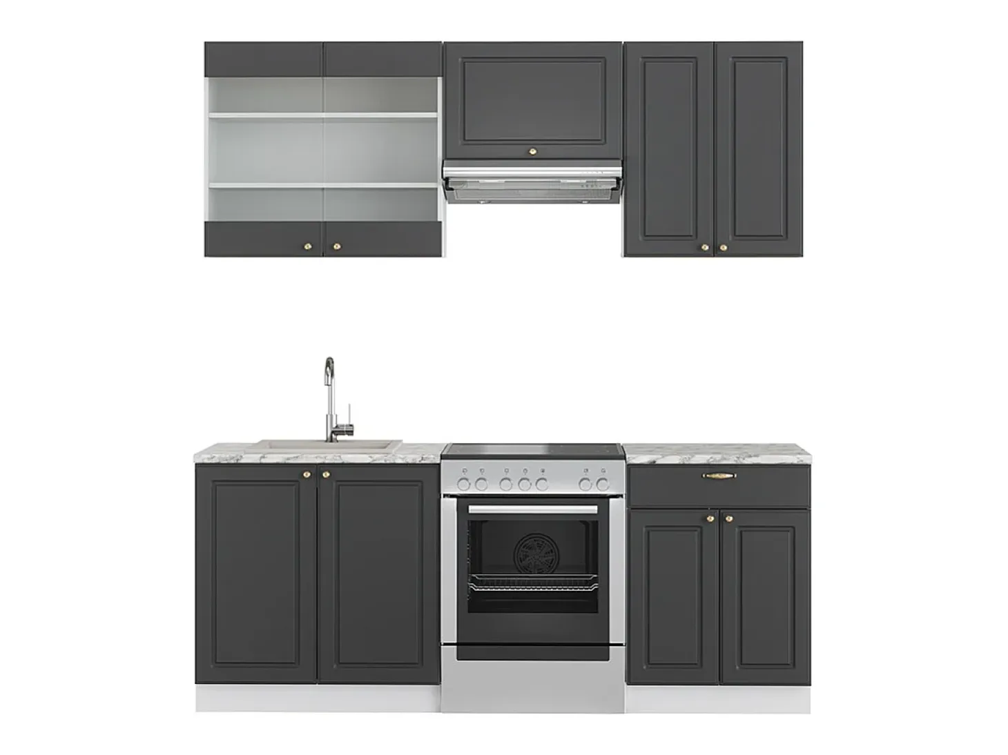 Mueble de cocina antracita-oro 200x46x81.6 fame-line