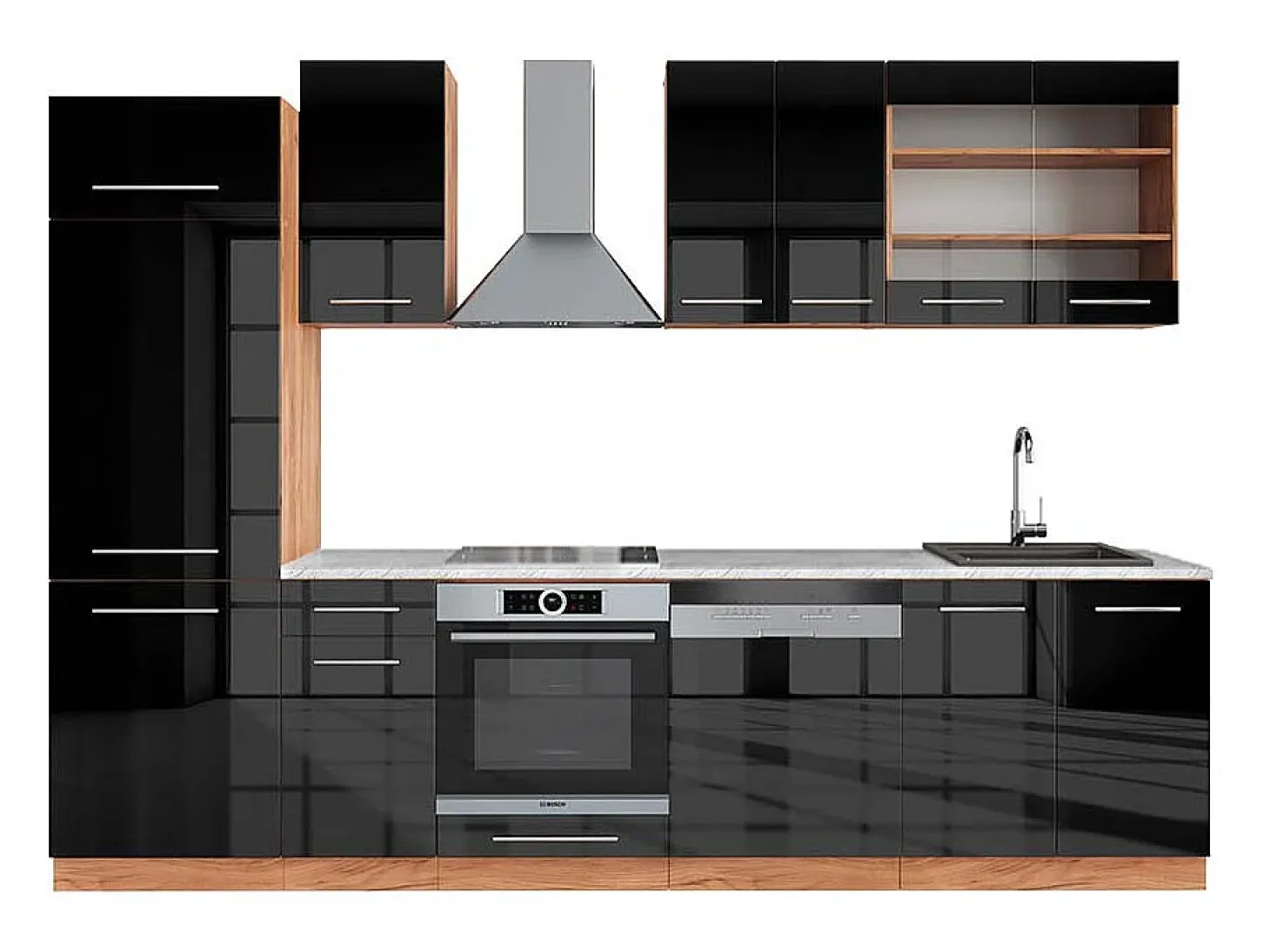Mueble de cocina antracita brillo intenso/roble dorado eléctrico 300x60x81.6 fame-line