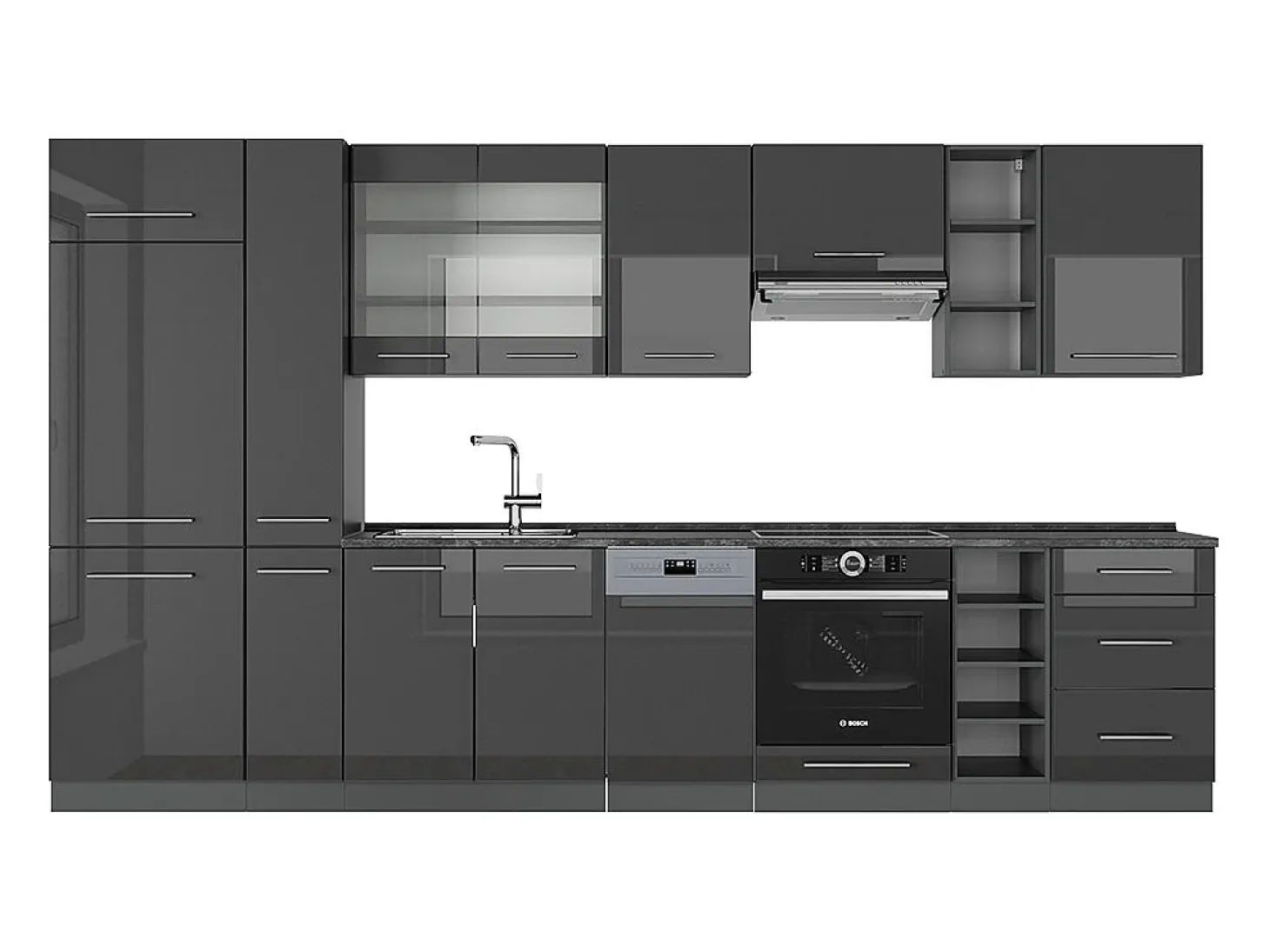 Mueble de cocina antracita alto brillo 355x46x81.6 fame-line