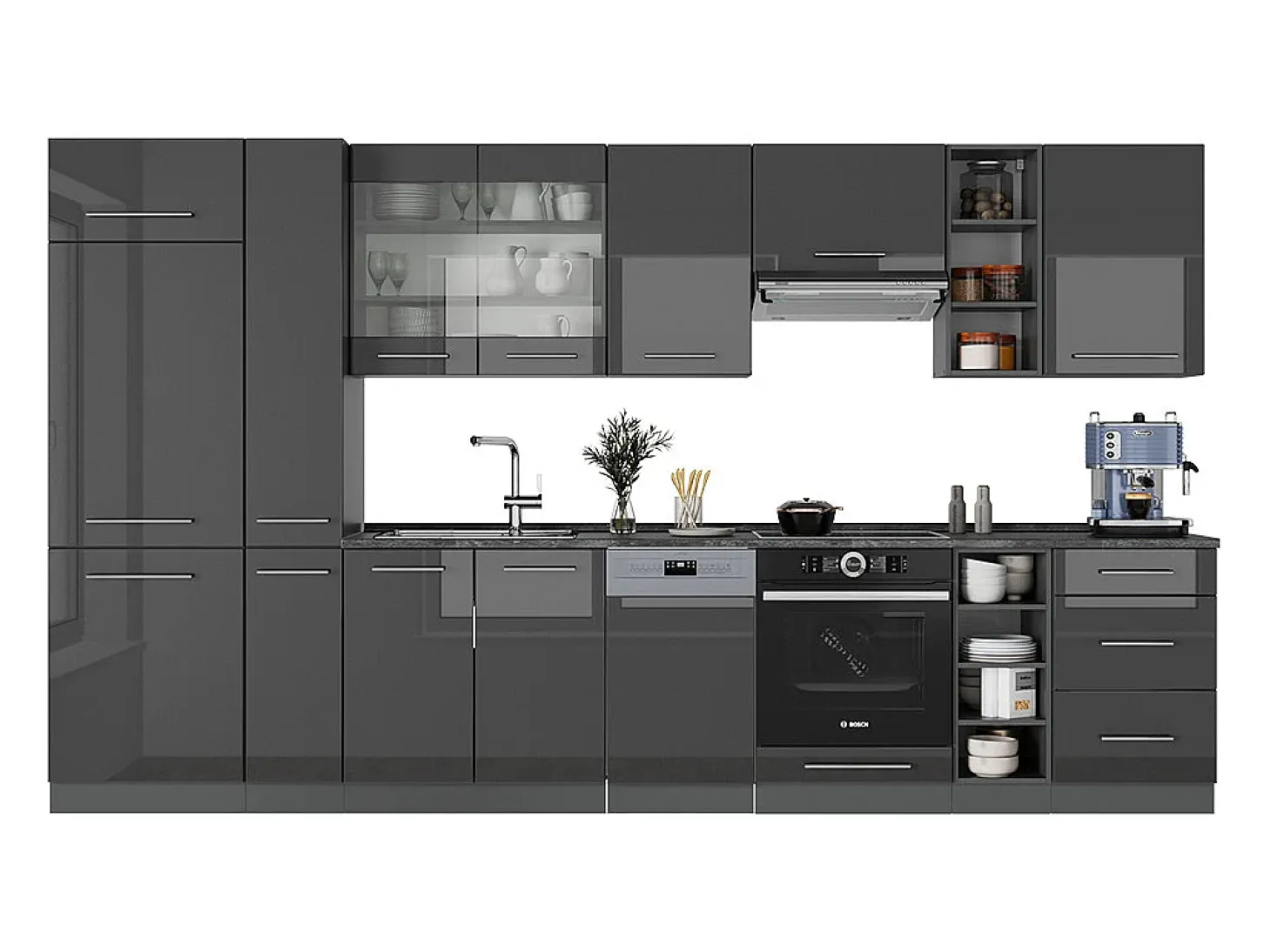 Mueble de cocina antracita alto brillo 355x46x81.6 fame-line