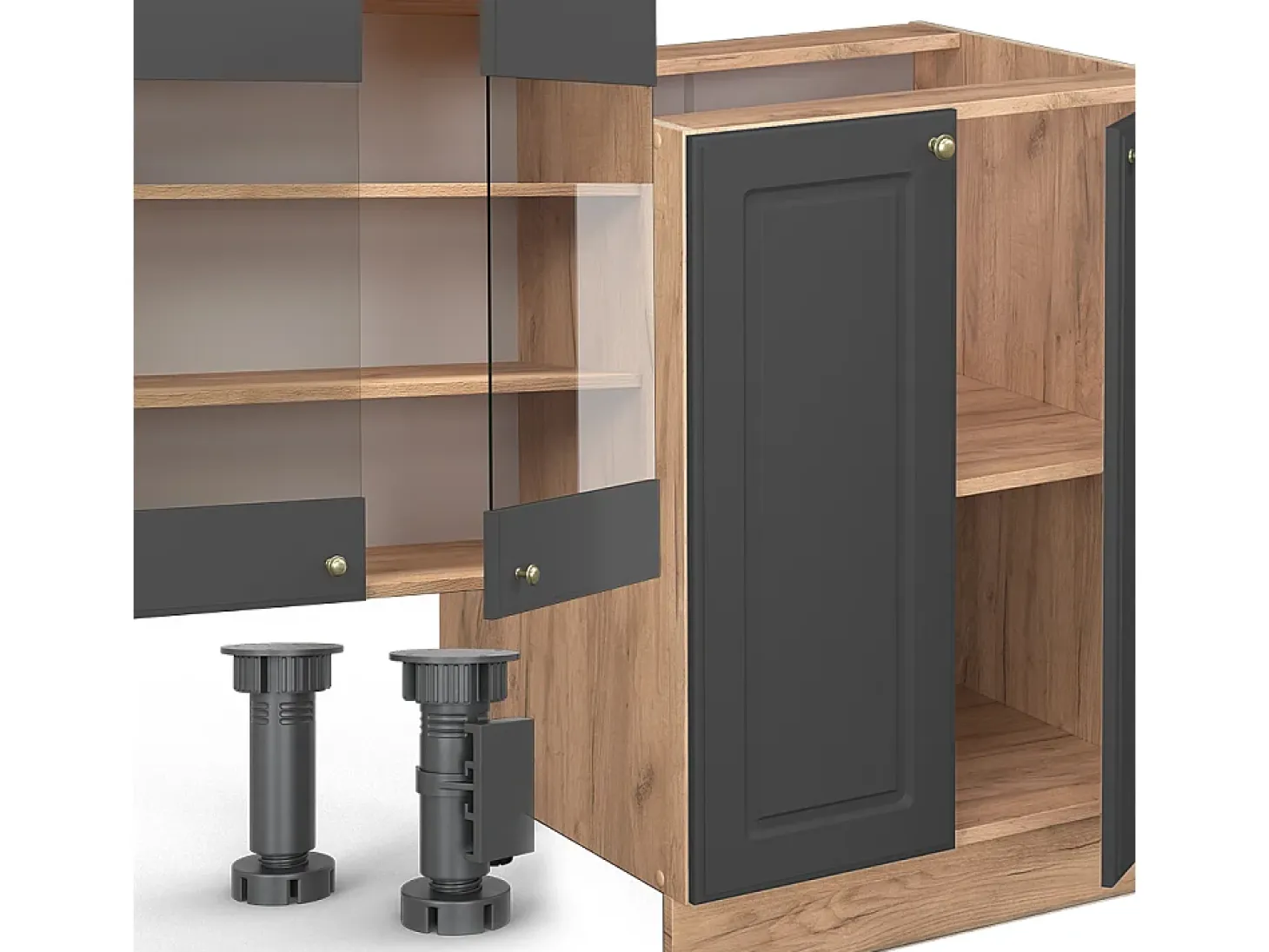 Mueble de cocina antracita casa de campo/roble kraft dorado 300x60x81.6 fame-line