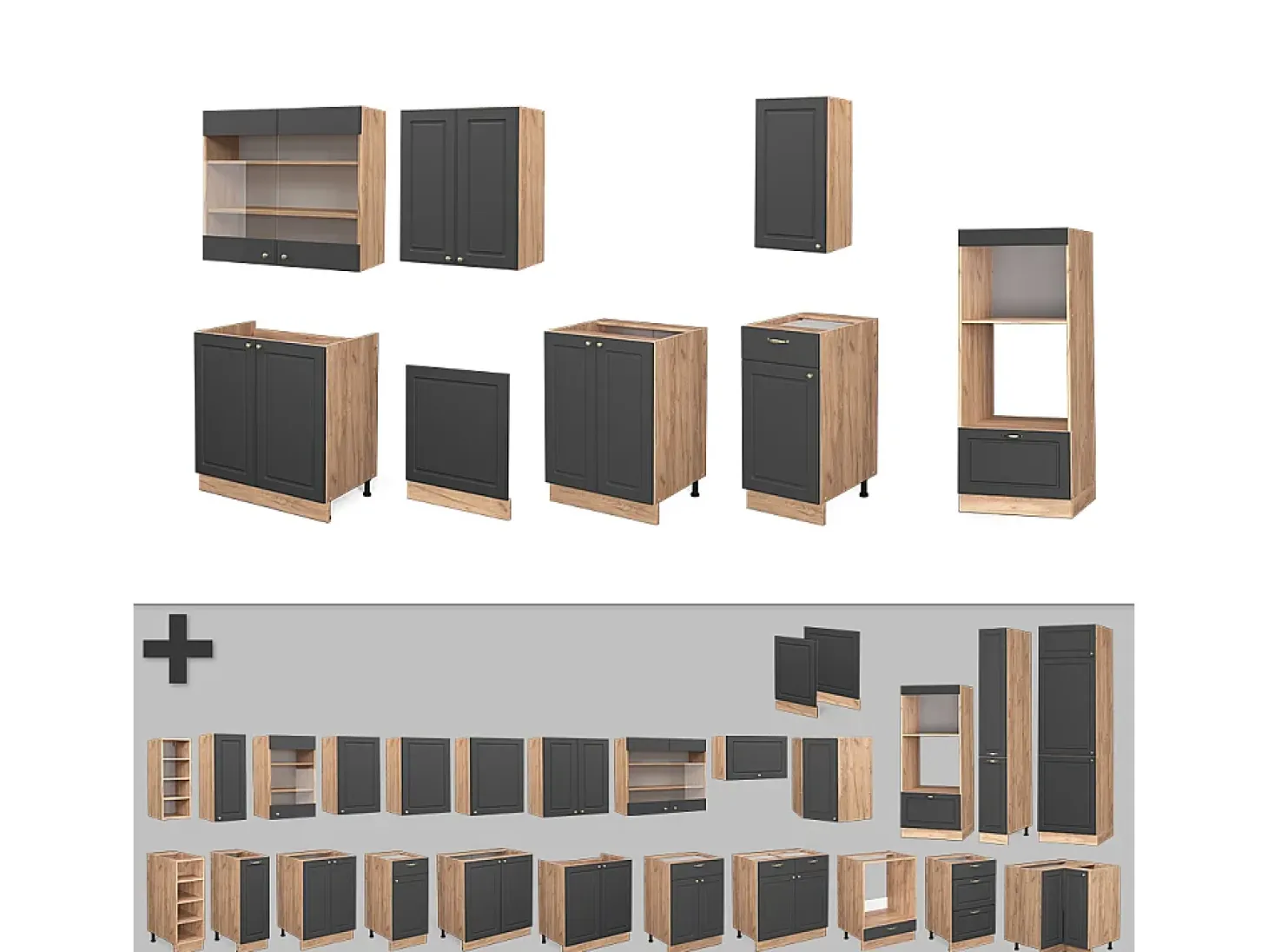 Mueble de cocina antracita casa de campo/roble kraft dorado 300x60x81.6 fame-line
