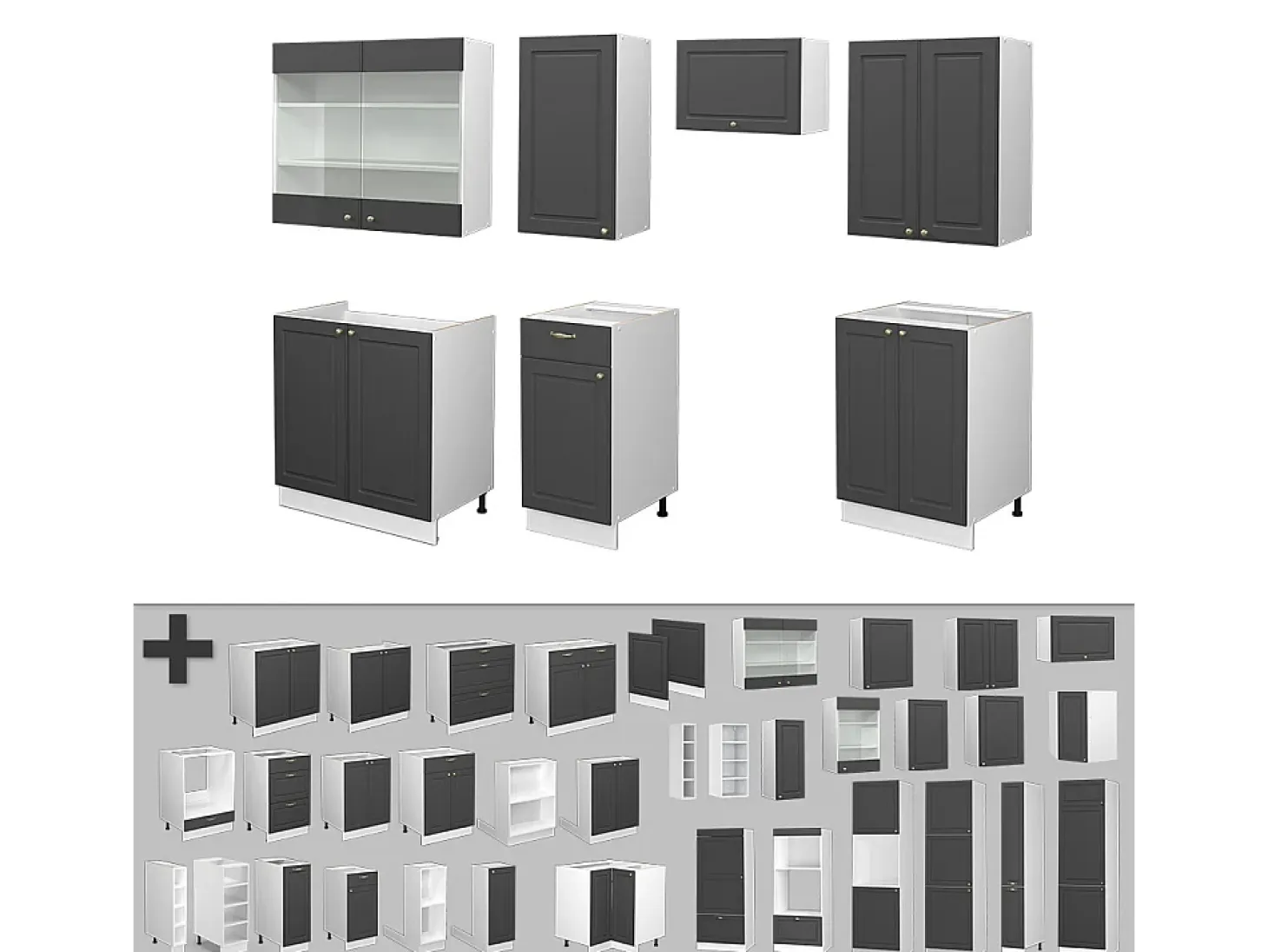 Mueble de cocina antracita-oro/blanco 240x60x81.6 fame-line
