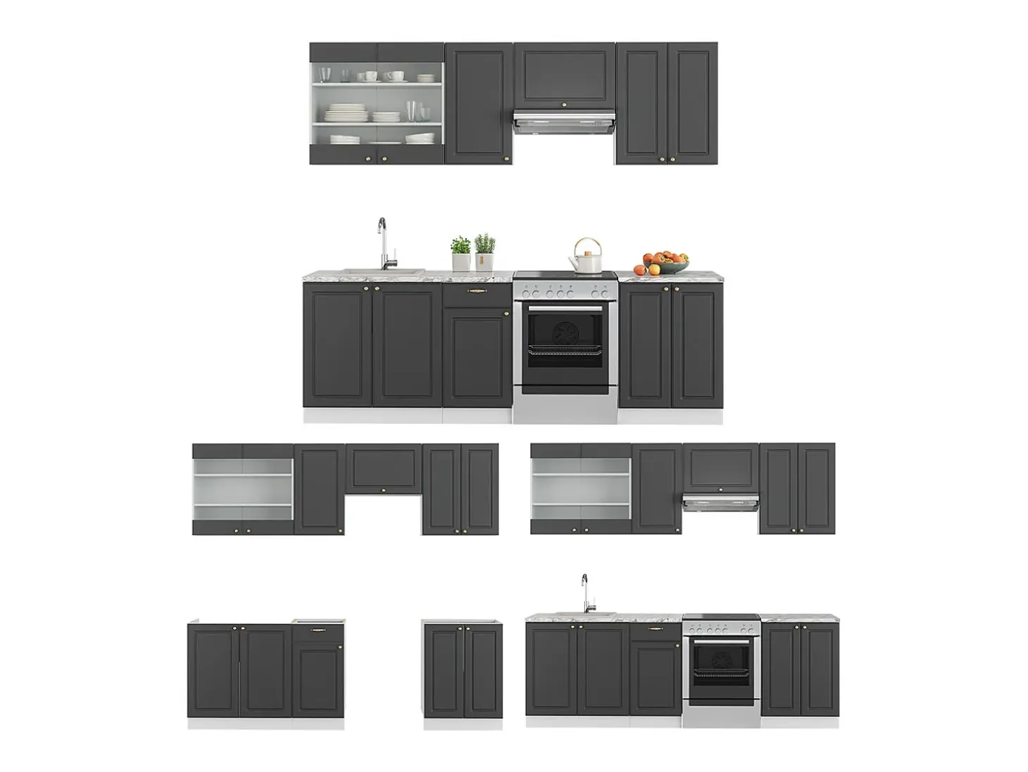 Mueble de cocina antracita-oro/blanco 240x60x81.6 fame-line