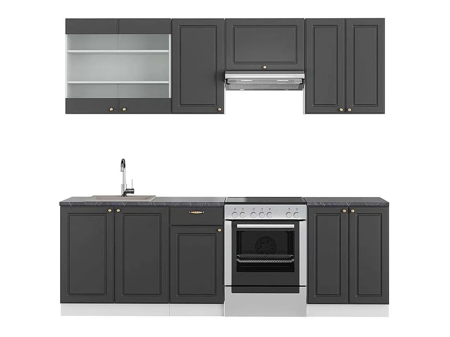 Mueble de cocina antracita-oro/blanco 240x60x81.6 fame-line