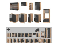 Mueble de cocina antracita brillo intenso/roble dorado eléctrico 280x60x81.6 fame-line