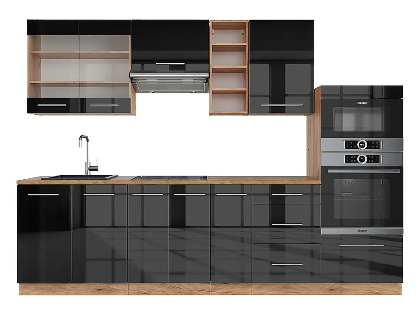 Mueble de cocina antracita brillo intenso/roble dorado eléctrico 280x60x81.6 fame-line