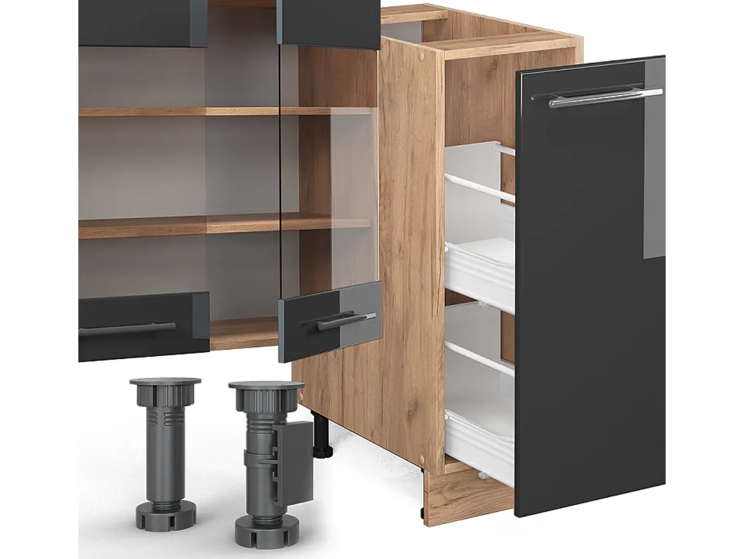 Mueble de cocina antracita brillo intenso/roble dorado eléctrico 280x60x81.6 fame-line