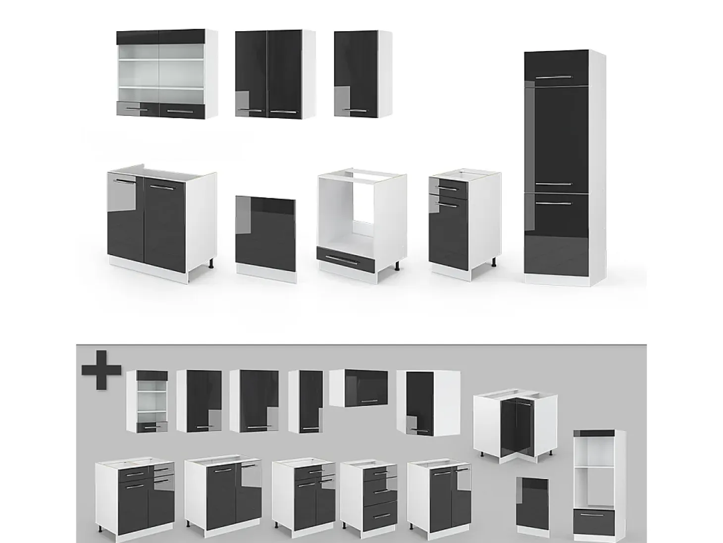 Mueble de cocina antracita alto brillo 300x46x81.6 fame-line