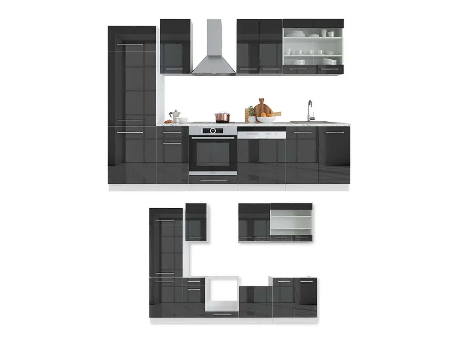 Mueble de cocina antracita alto brillo 300x46x81.6 fame-line