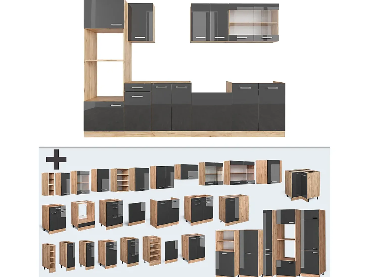 Mueble de cocina antracita brillo intenso/roble dorado eléctrico 300x60x81.6 r-line