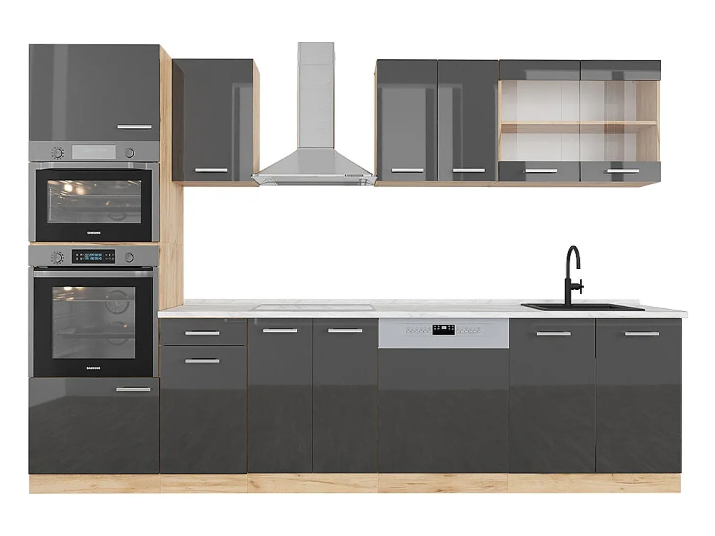 Mueble de cocina antracita brillo intenso/roble dorado eléctrico 300x60x81.6 r-line