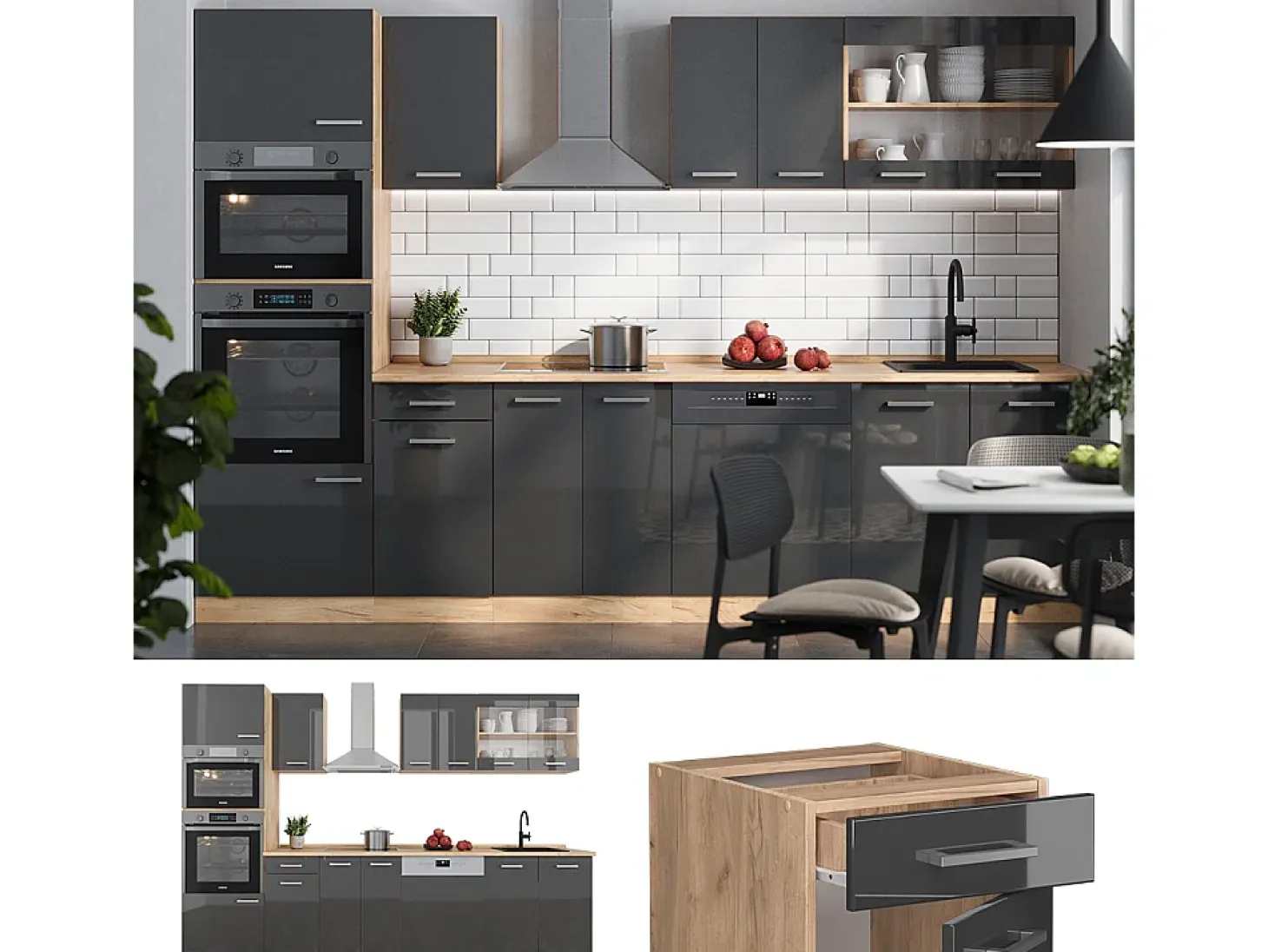 Mueble de cocina antracita brillo intenso/roble dorado eléctrico 300x60x81.6 r-line