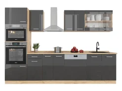 Mueble de cocina antracita brillo intenso/roble dorado eléctrico 300x60x81.6 r-line
