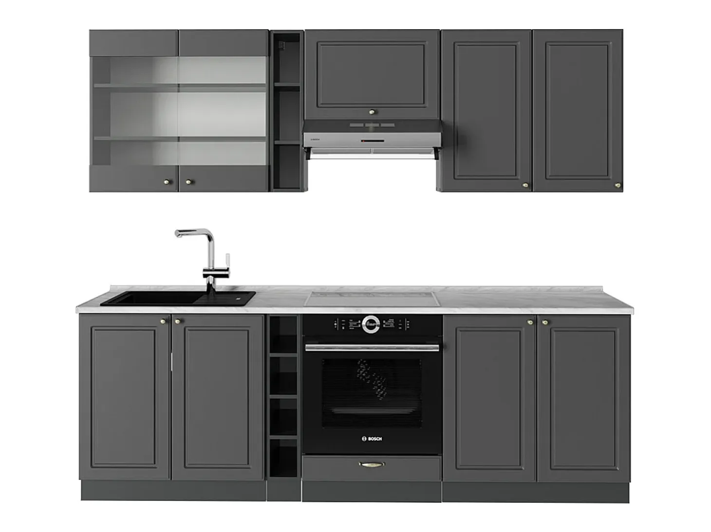 Mueble de cocina antracita-oro landhaus 235x60x81.6 fame-line