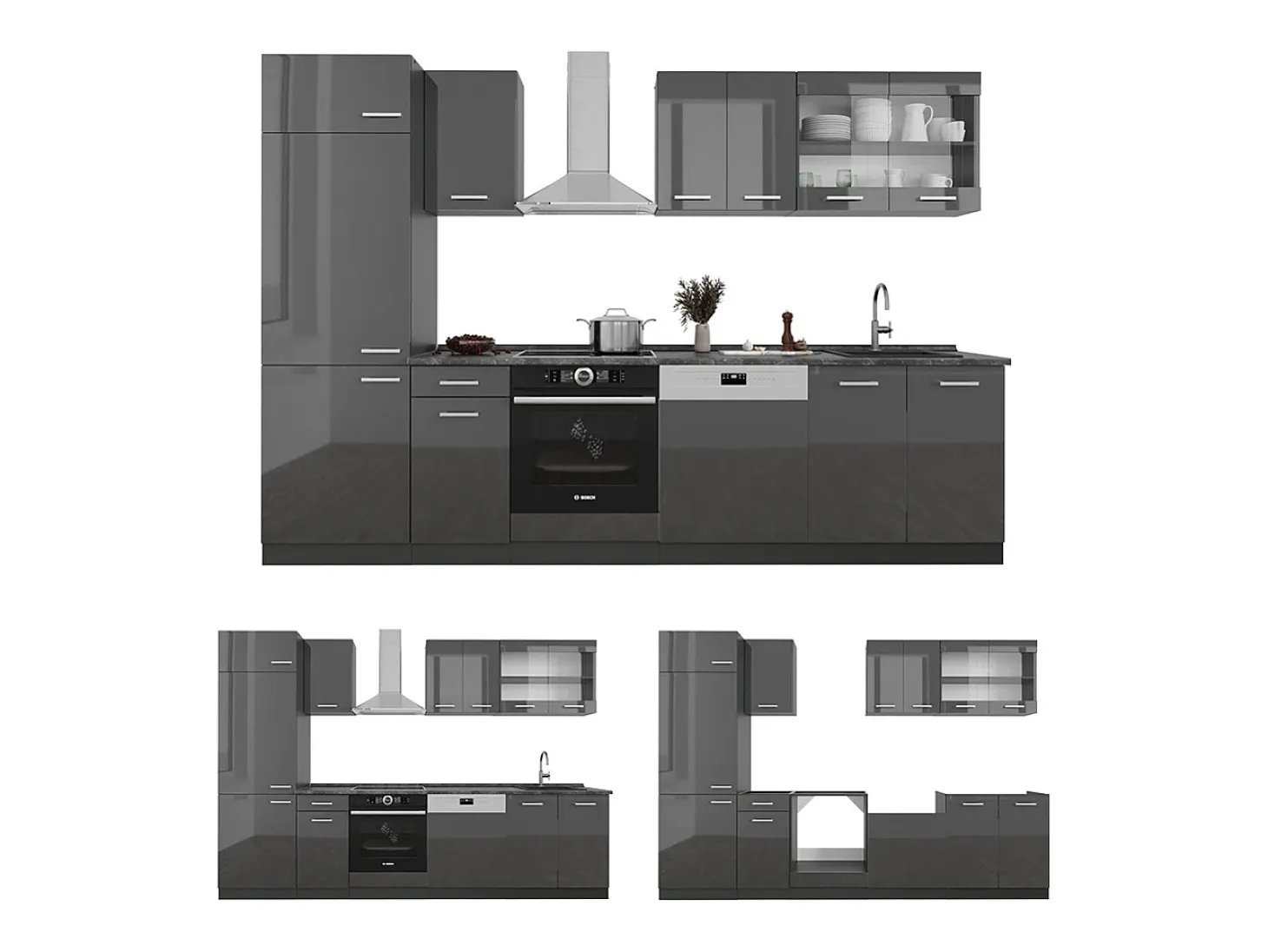 Mueble de cocina antracita brillo intenso/antracita 300x60x81.6 r-line
