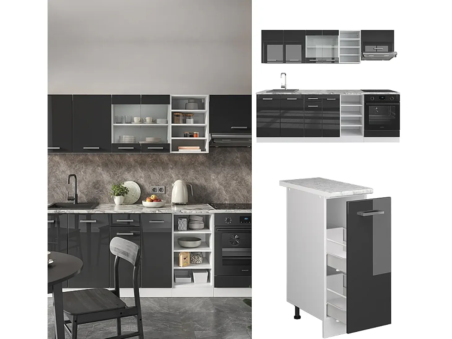 Mueble de cocina antracita brillo intenso/blanco 240x60x81.6 r-line