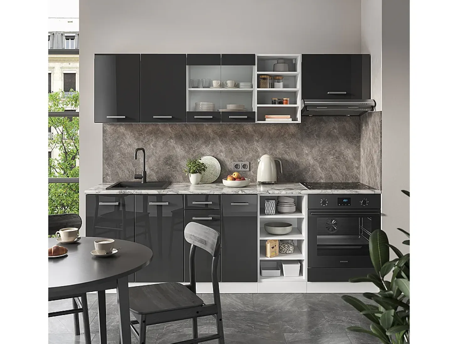 Mueble de cocina antracita brillo intenso/blanco 240x60x81.6 r-line