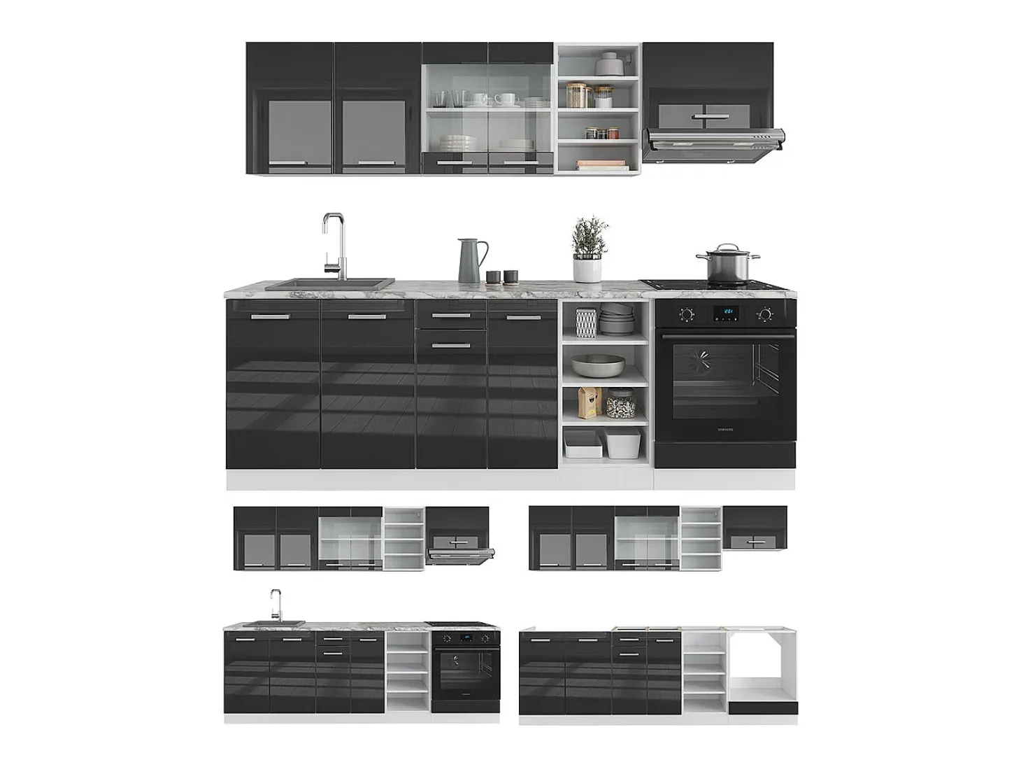 Mueble de cocina antracita brillo intenso/blanco 240x60x81.6 r-line