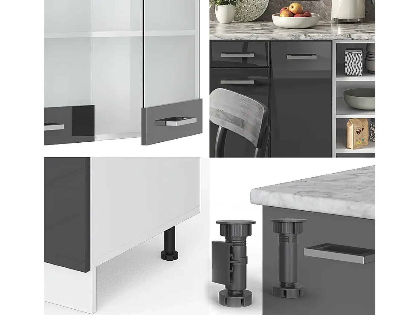 Mueble de cocina antracita brillo intenso/blanco 240x60x81.6 r-line