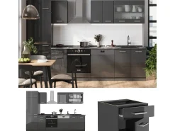 Mueble de cocina antracita brillo intenso/antracita 300x60x81.6 r-line