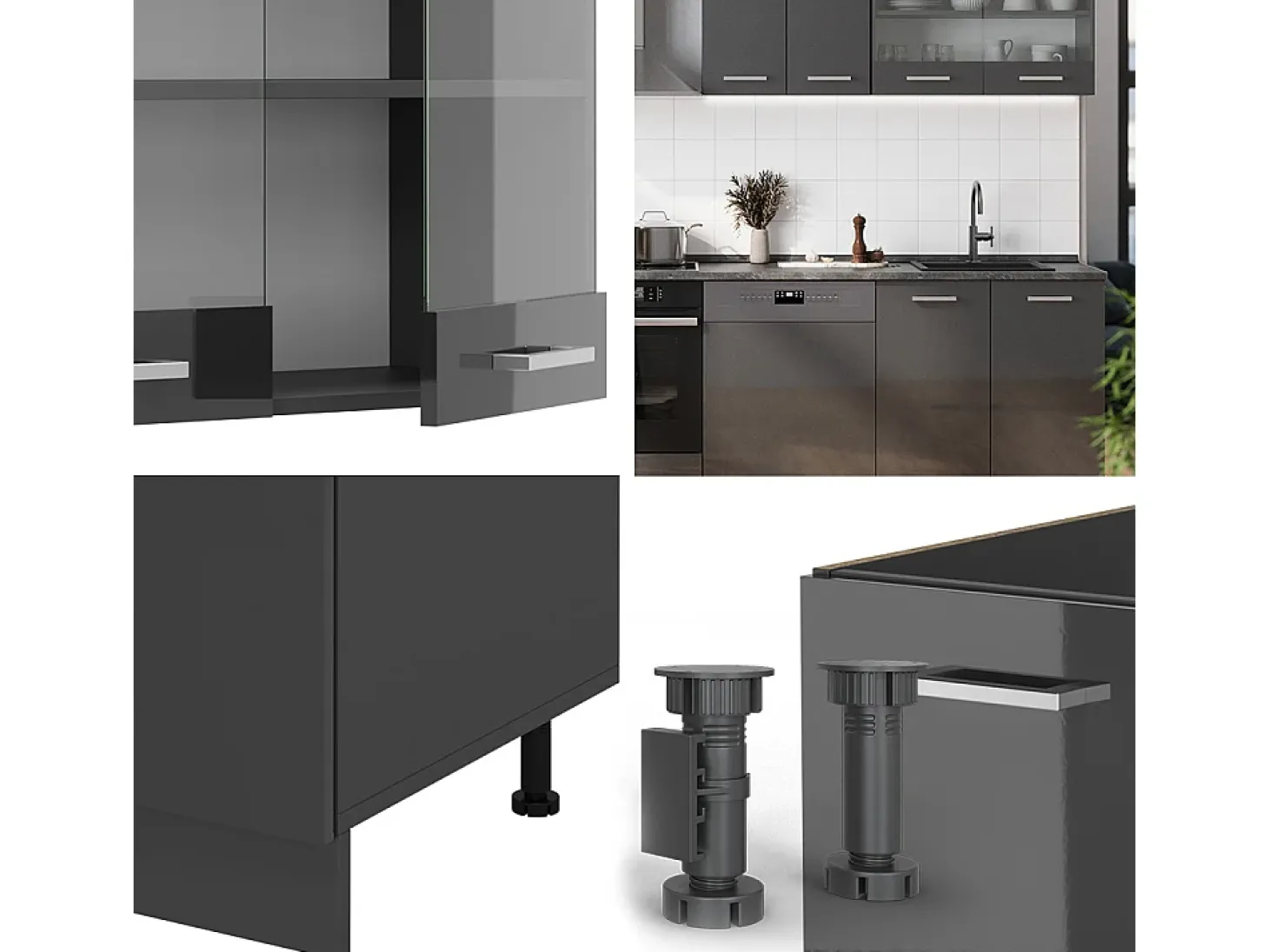 Mueble de cocina antracita brillo intenso/antracita 300x60x81.6 r-line