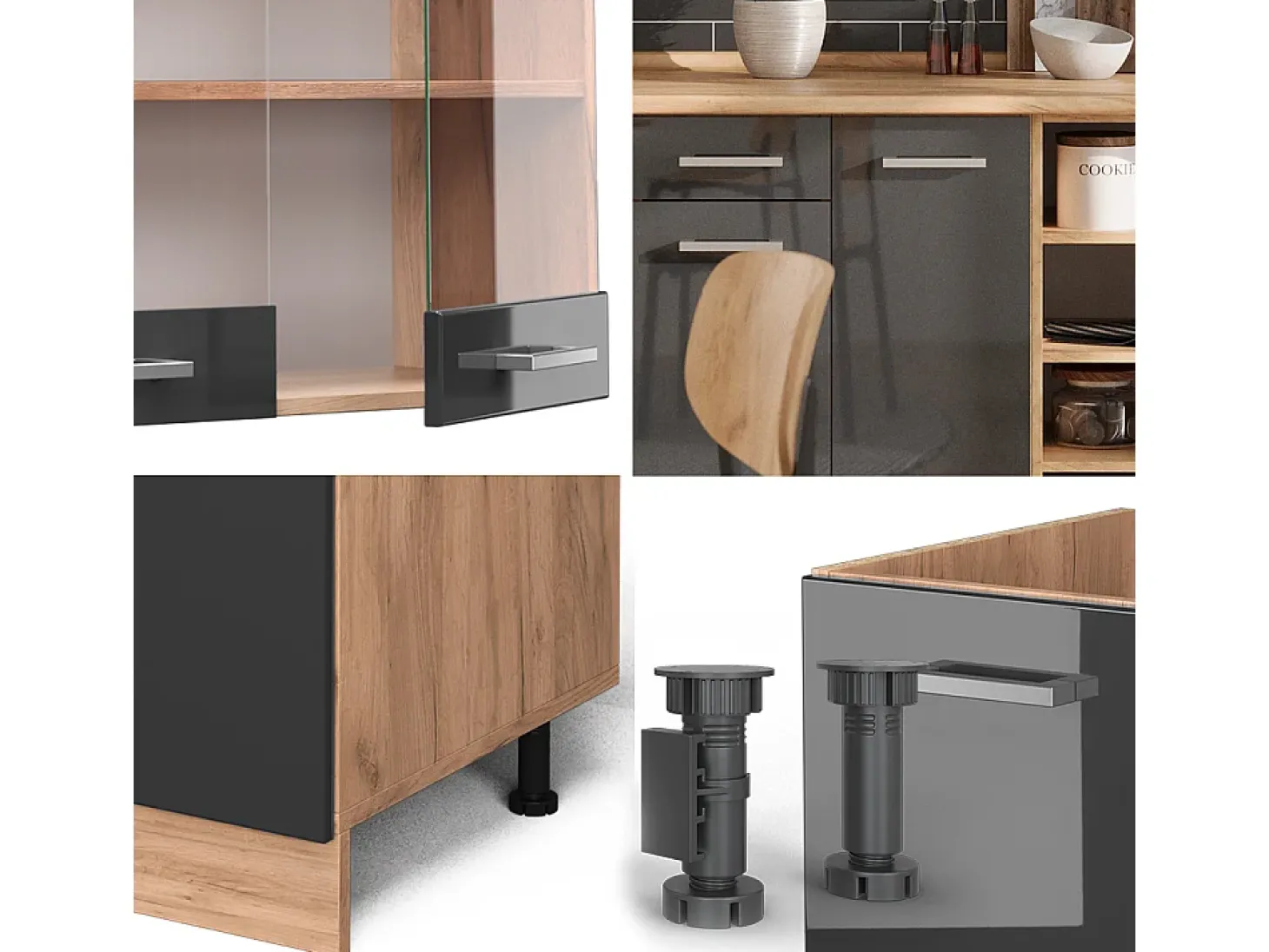 Mueble de cocina antracita brillo intenso/roble dorado eléctrico 240x46x81.6 r-line