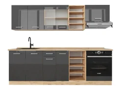 Mueble de cocina antracita brillo intenso/roble dorado eléctrico 240x46x81.6 r-line