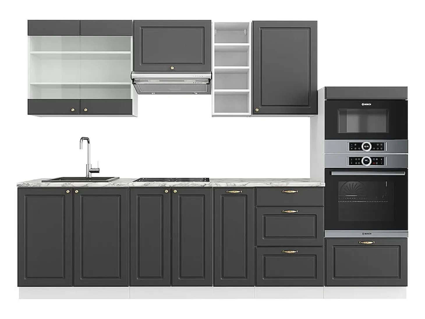 Mueble de cocina antracita-oro/blanco 280x60x81.6 fame-line