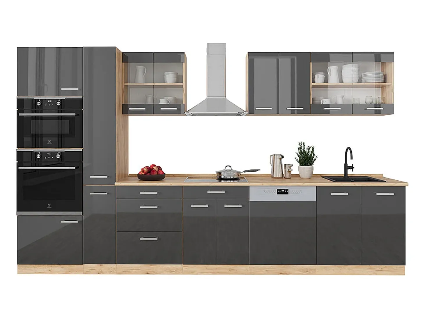 Mueble de cocina antracita brillo intenso/roble dorado eléctrico 350x46x81.6 r-line