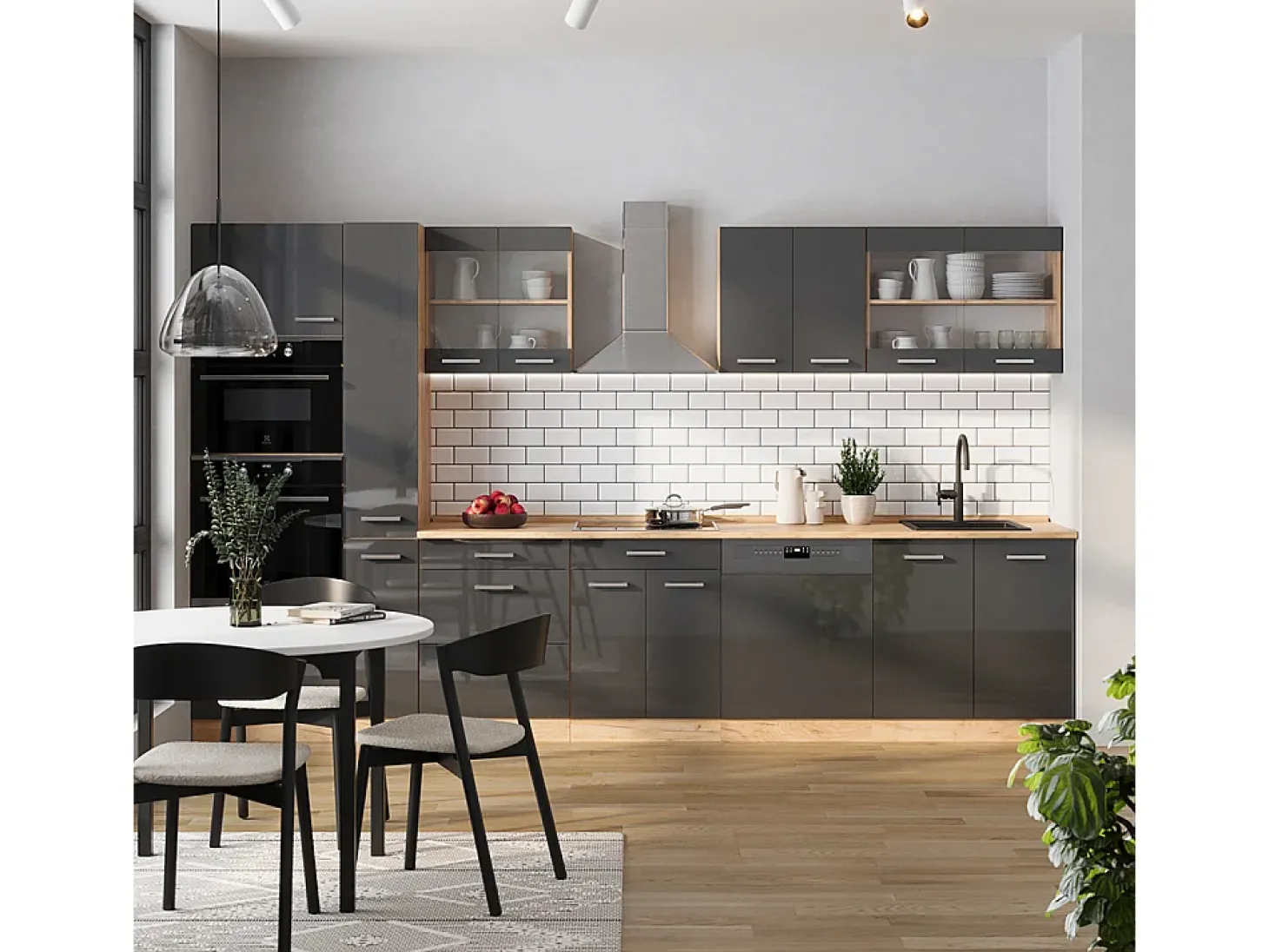 Mueble de cocina antracita brillo intenso/roble dorado eléctrico 350x46x81.6 r-line
