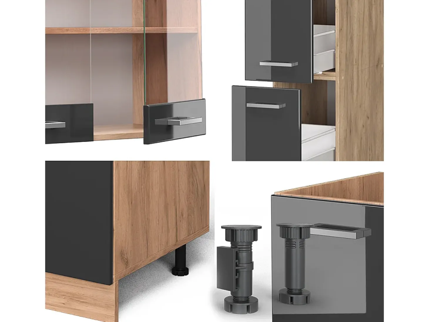 Mueble de cocina antracita brillo intenso/roble dorado eléctrico 350x46x81.6 r-line