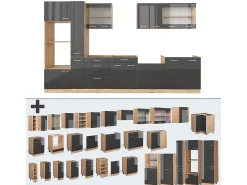 Mueble de cocina antracita brillo intenso/roble dorado eléctrico 350x46x81.6 r-line