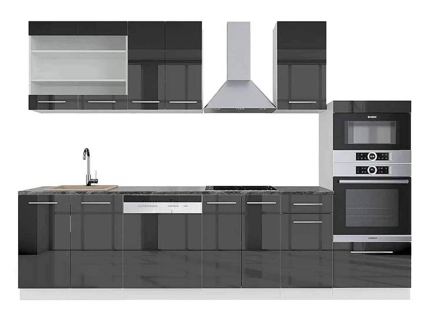 Mueble de cocina antracita brillo intenso/blanco 300x60x81.6 fame-line